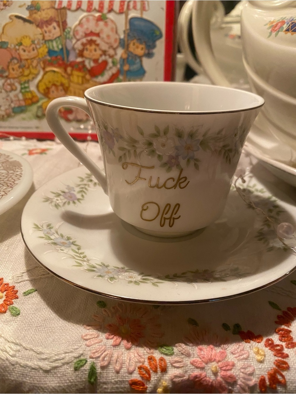 Floral Teacup & Saucer Funny Snarky Adult Decor - Picture 2 of 2